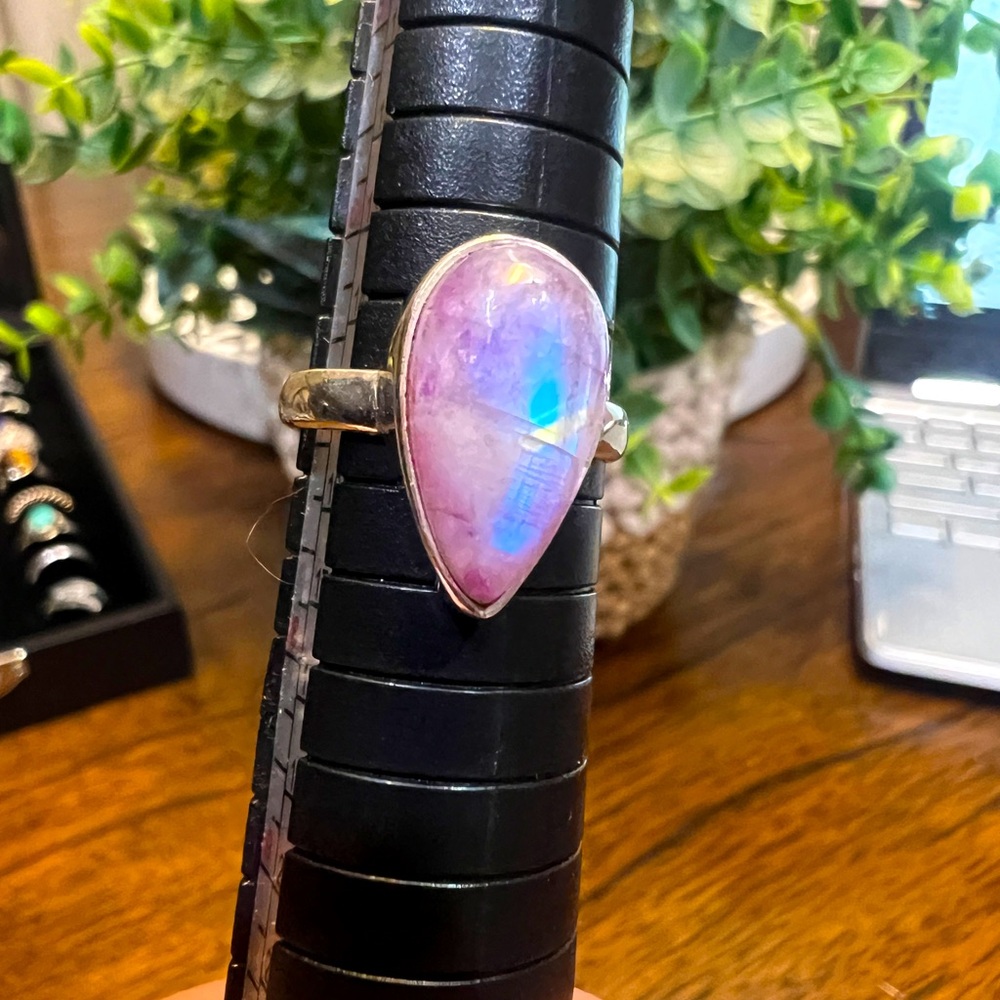 Rainbow Moonstone Sterling Silver Ring Size 7